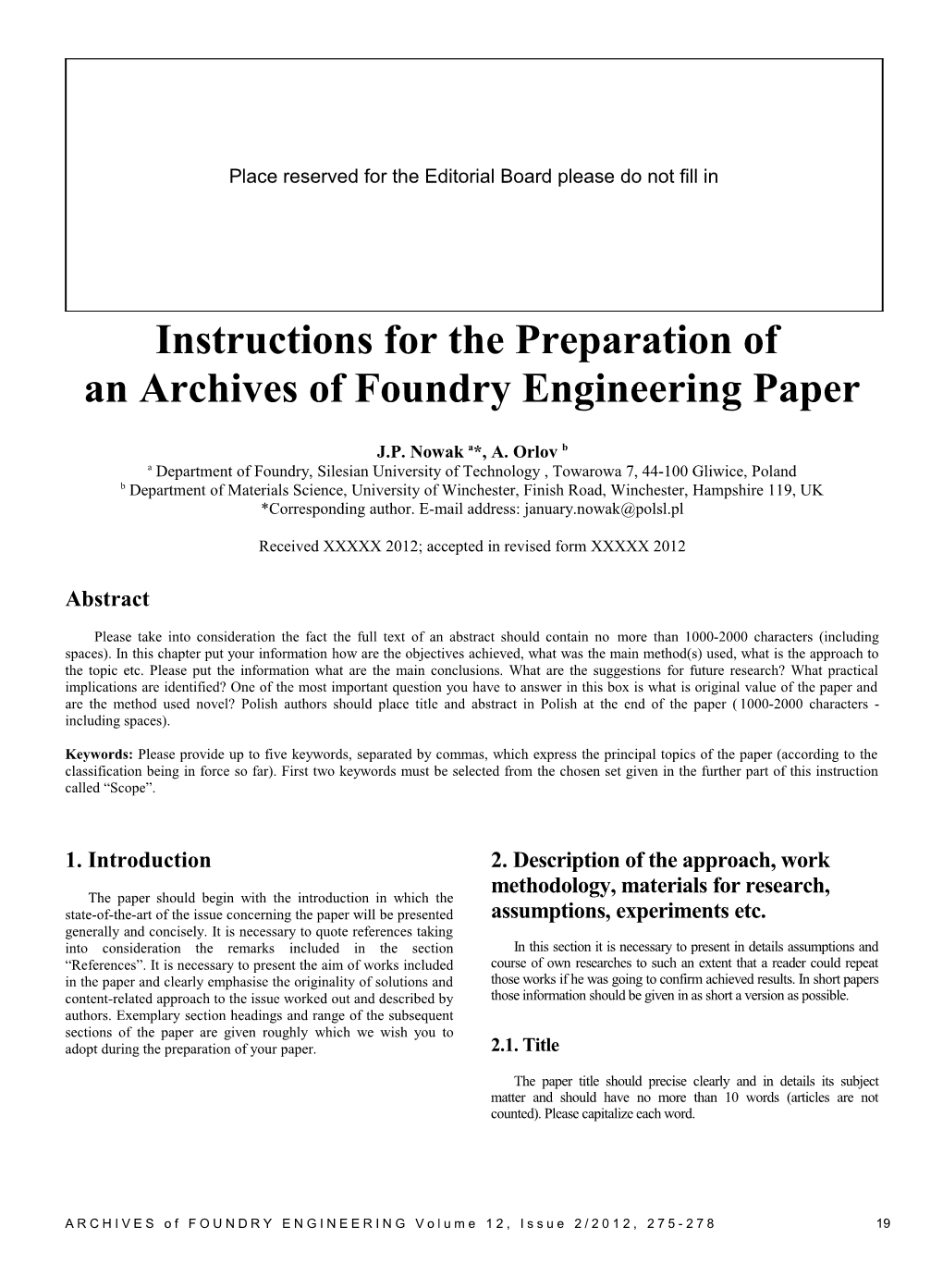 Instructions for the Preparation Of