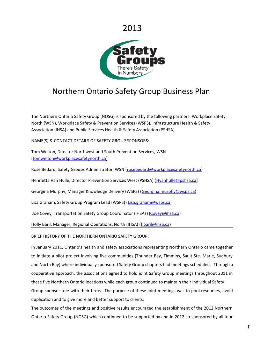 Northern Ontario Safety Group Business Plan