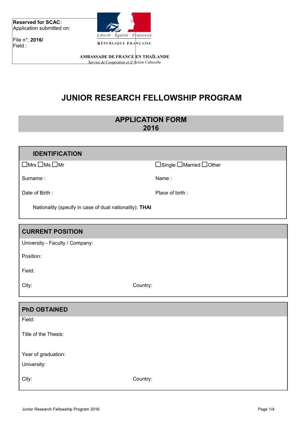 Junior Research Fellowship Program