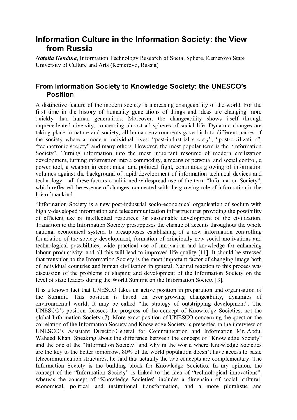 Information Culture in the Information Society: the View from Russia