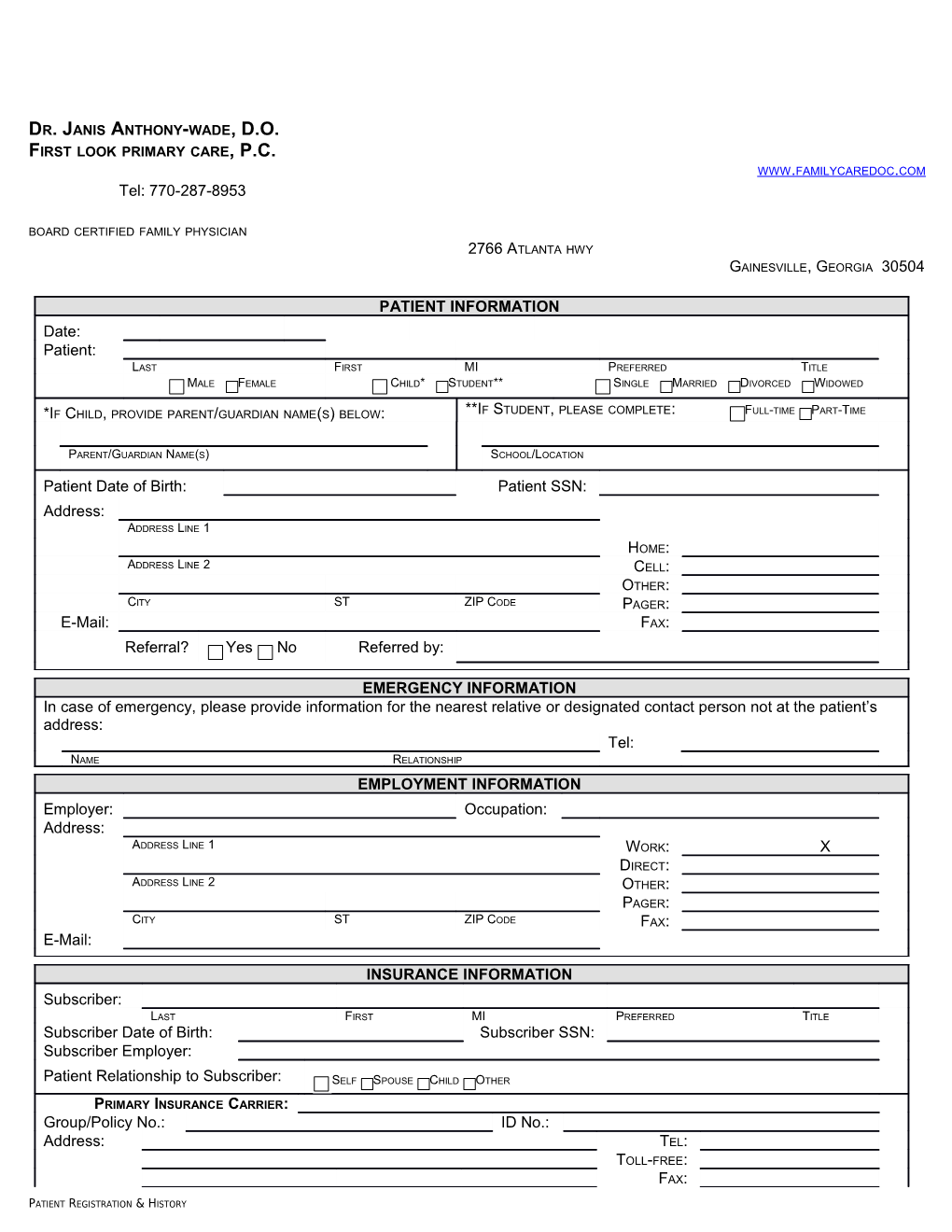 Template - Forms - Patient Registration & History