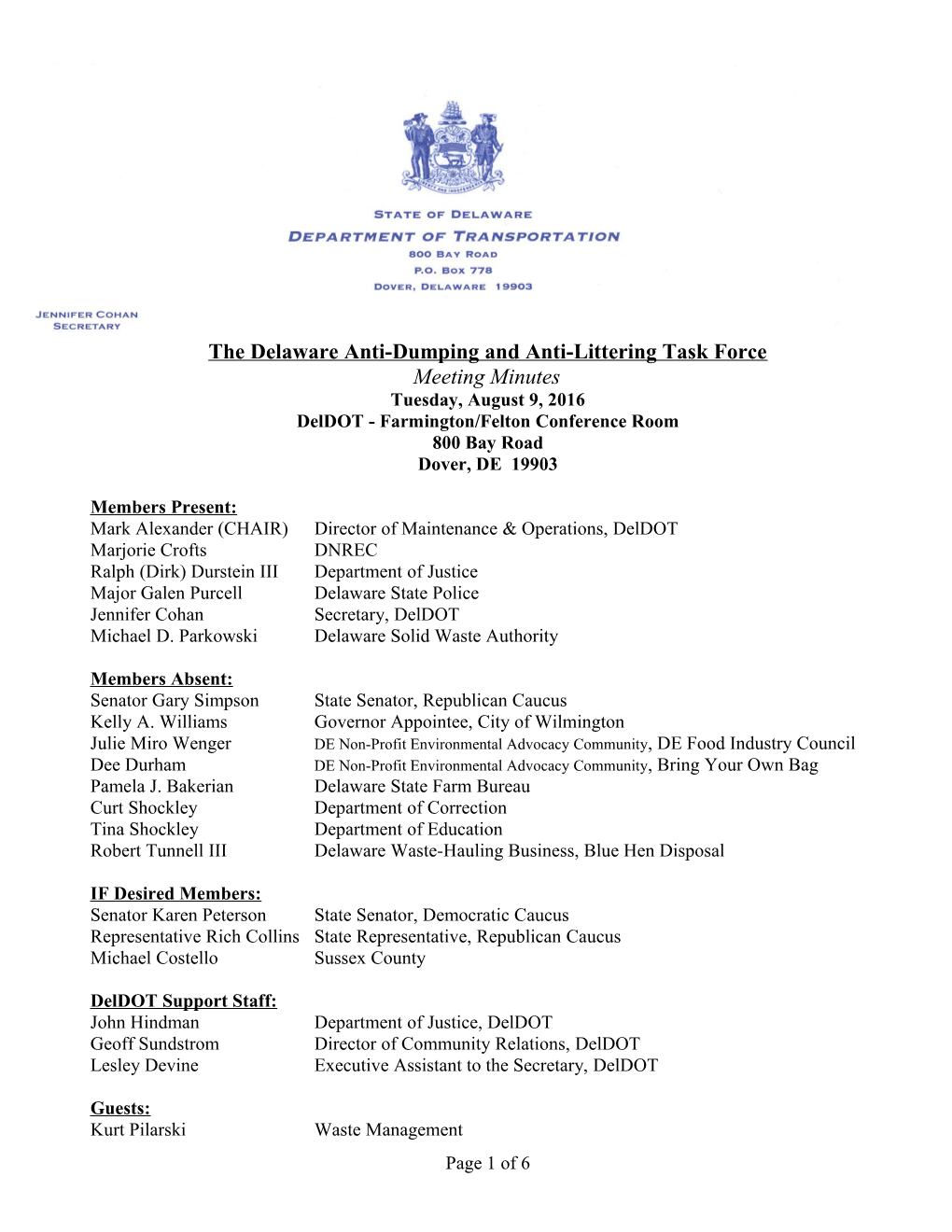 The Delaware Anti-Dumping and Anti-Littering Task Force