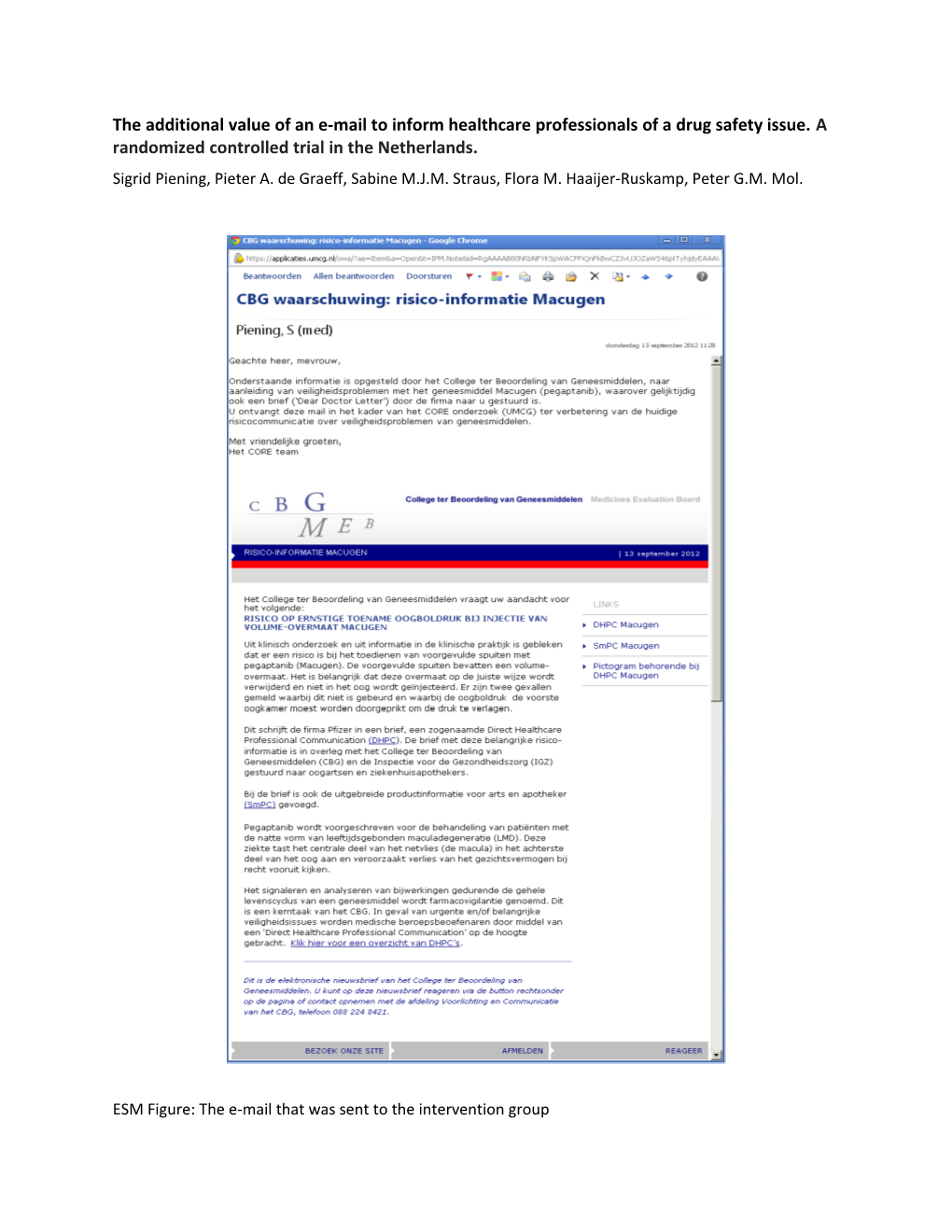 ESM Figure: the E-Mail That Was Sent to the Intervention Group