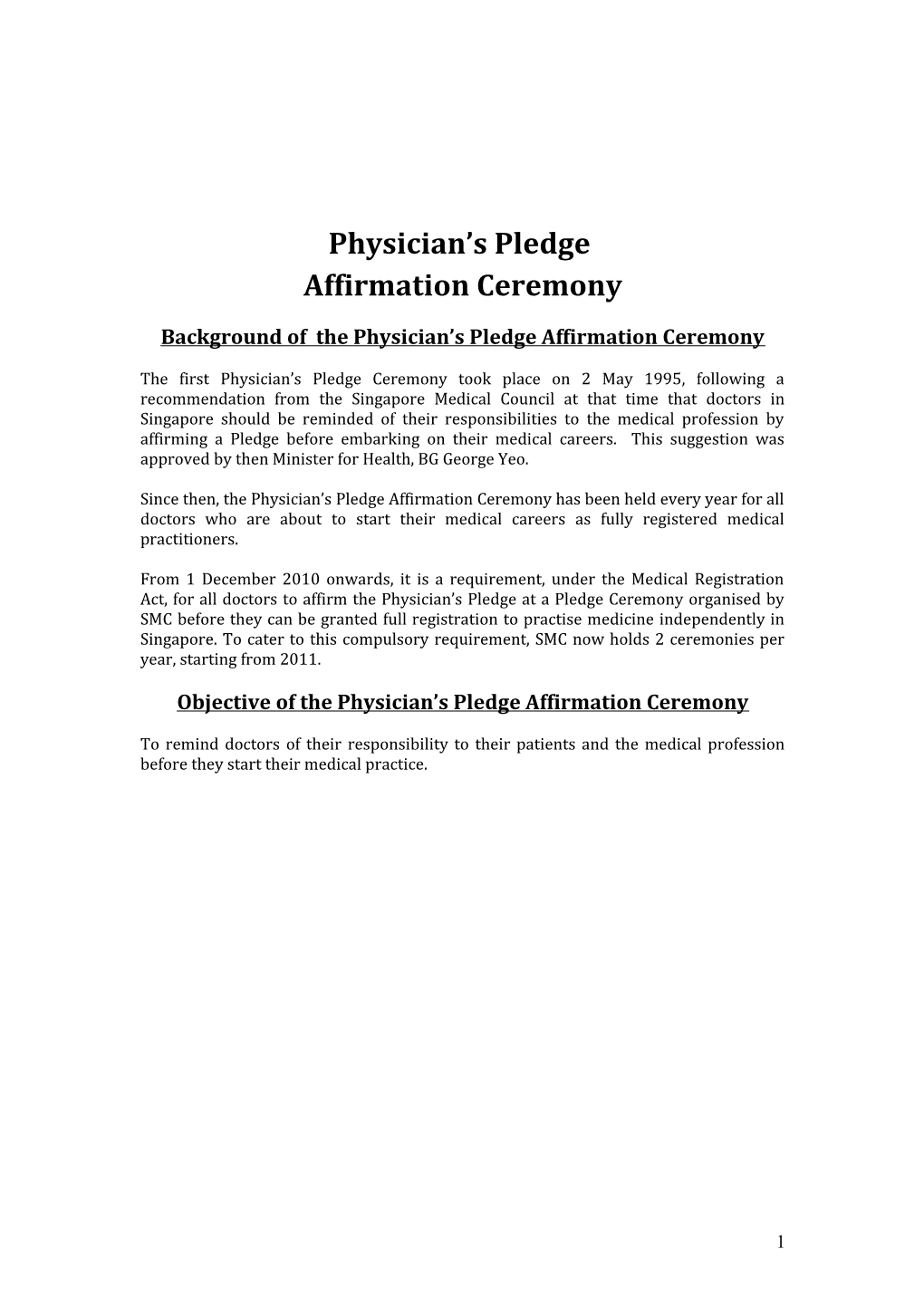 Background of the Physician S Pledge Affirmation Ceremony