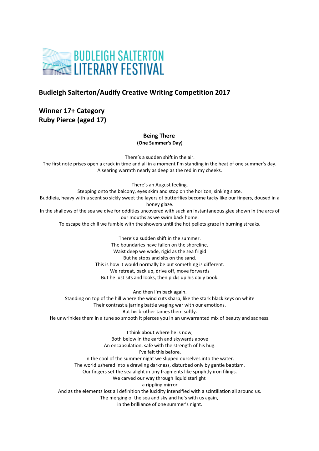 Budleigh Salterton/Audify Creative Writing Competition 2017