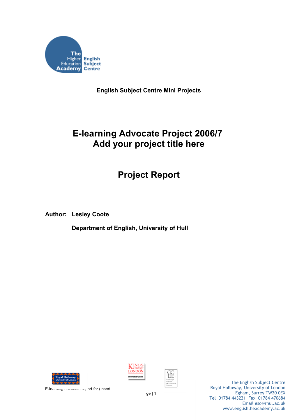 E-Learning Advocate Project Report - University of Hull