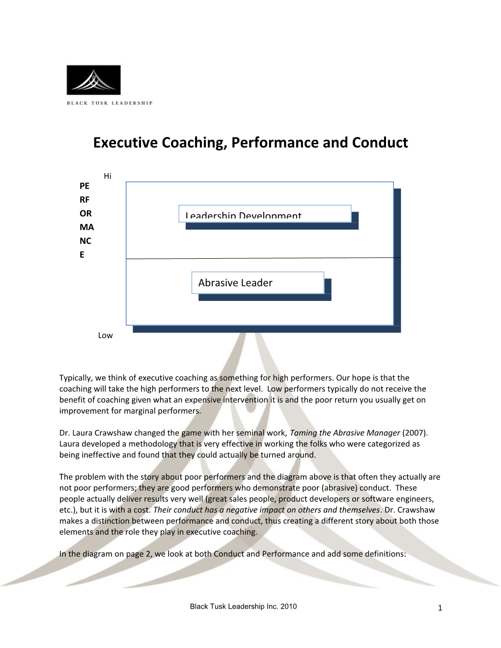 Executive Coaching, Performance and Conduct