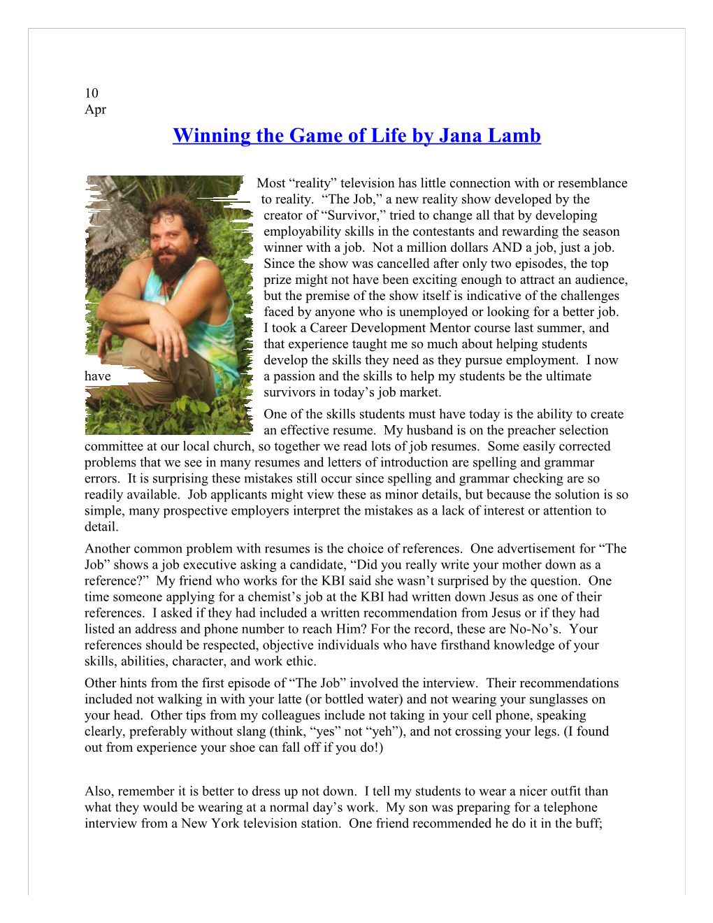 Winning the Game of Life by Jana Lamb