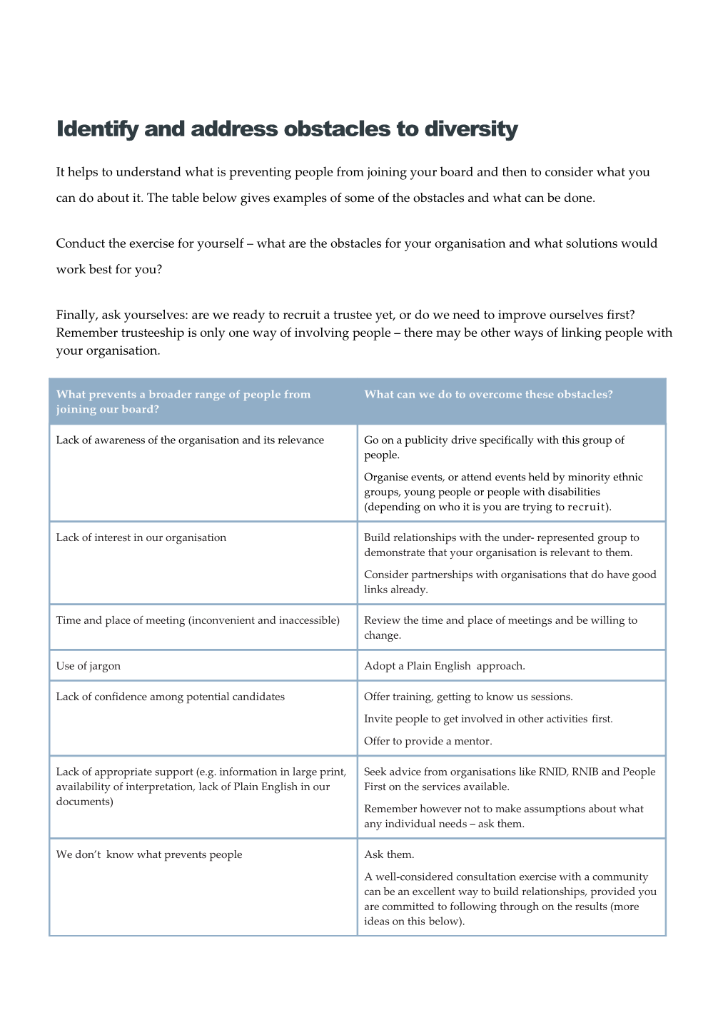 Identify and Address Obstacles to Diversity