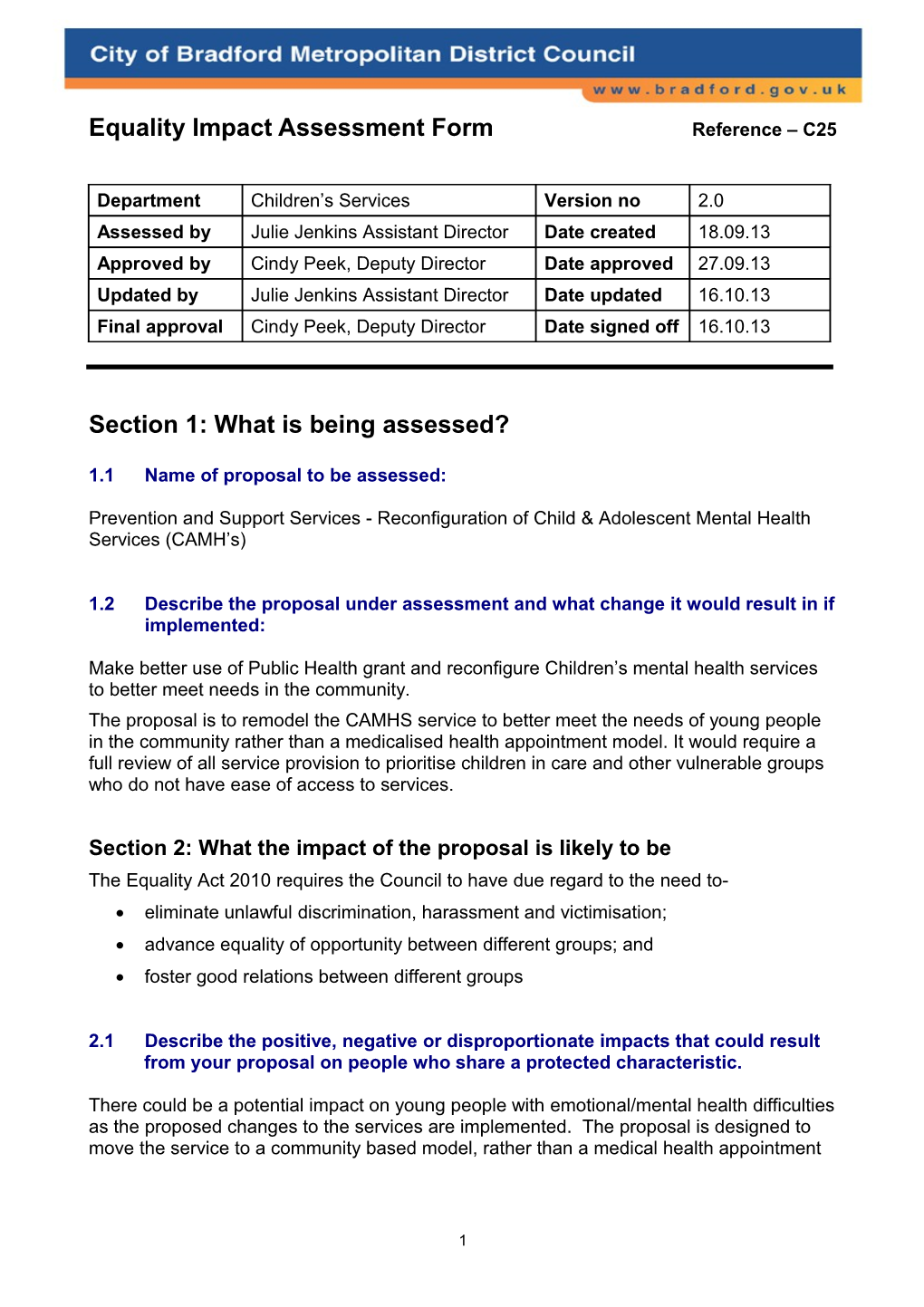 Section 1: What Is Being Assessed?