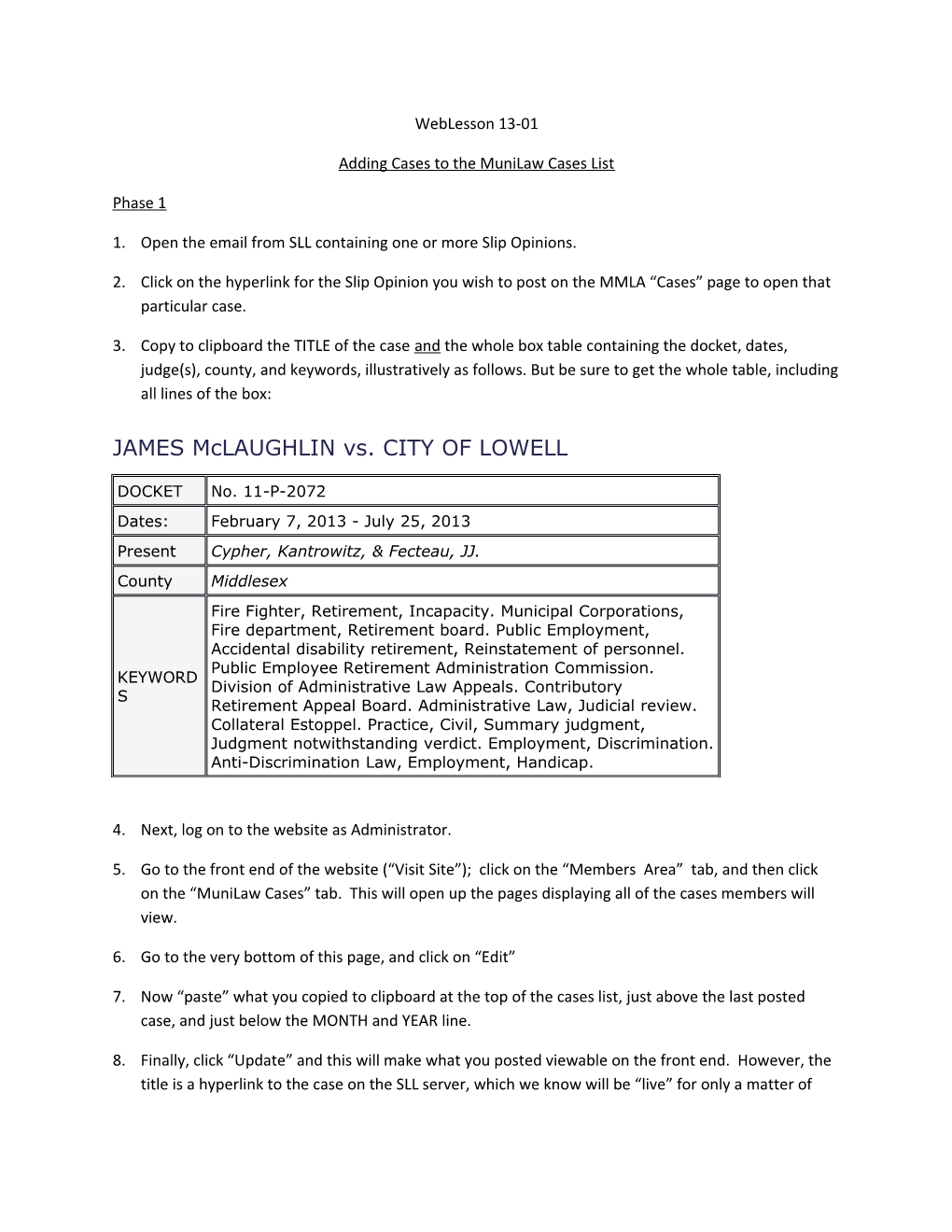 Adding Cases to the Munilaw Cases List