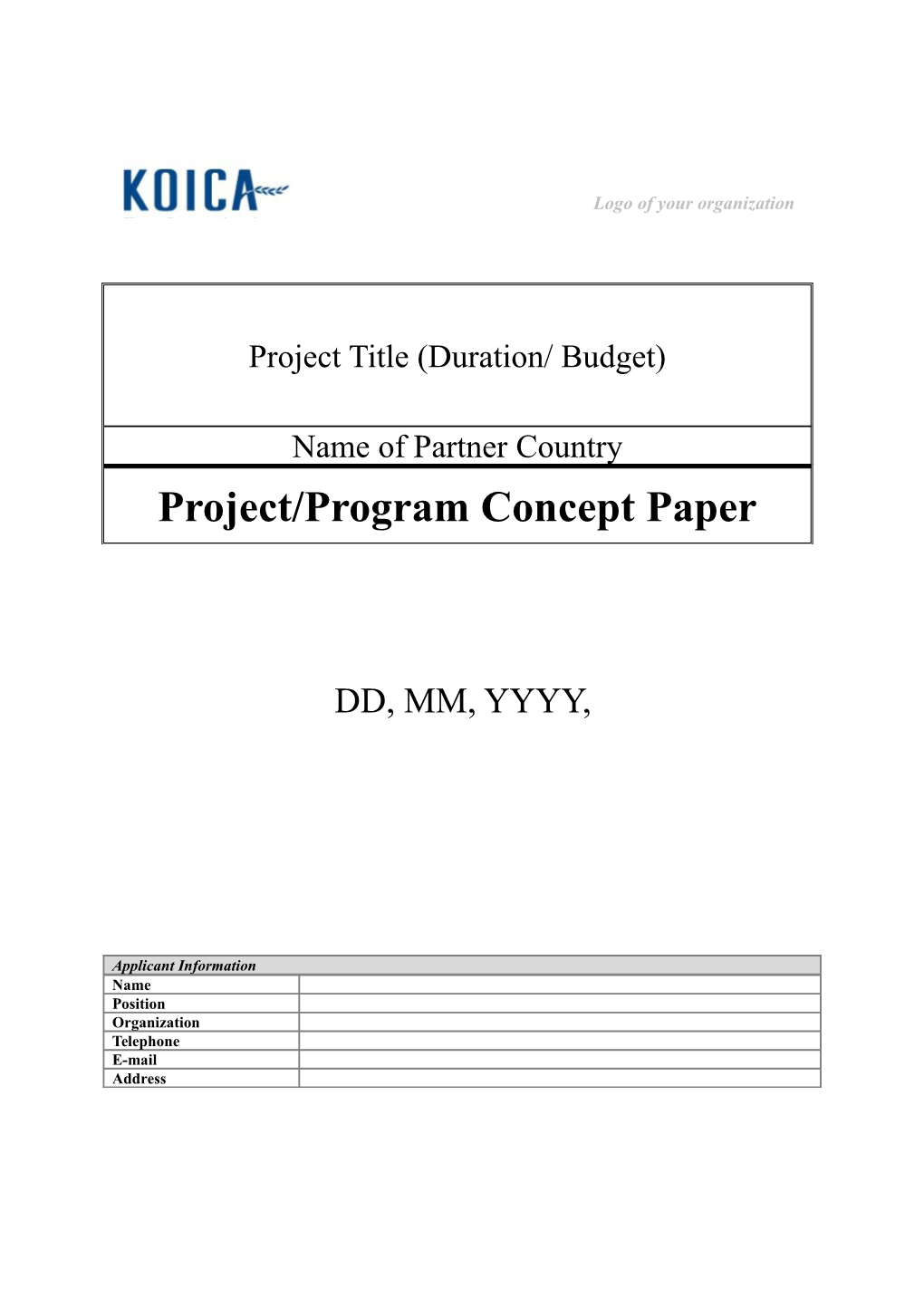 Project/Program Concept Paper (Pcp)