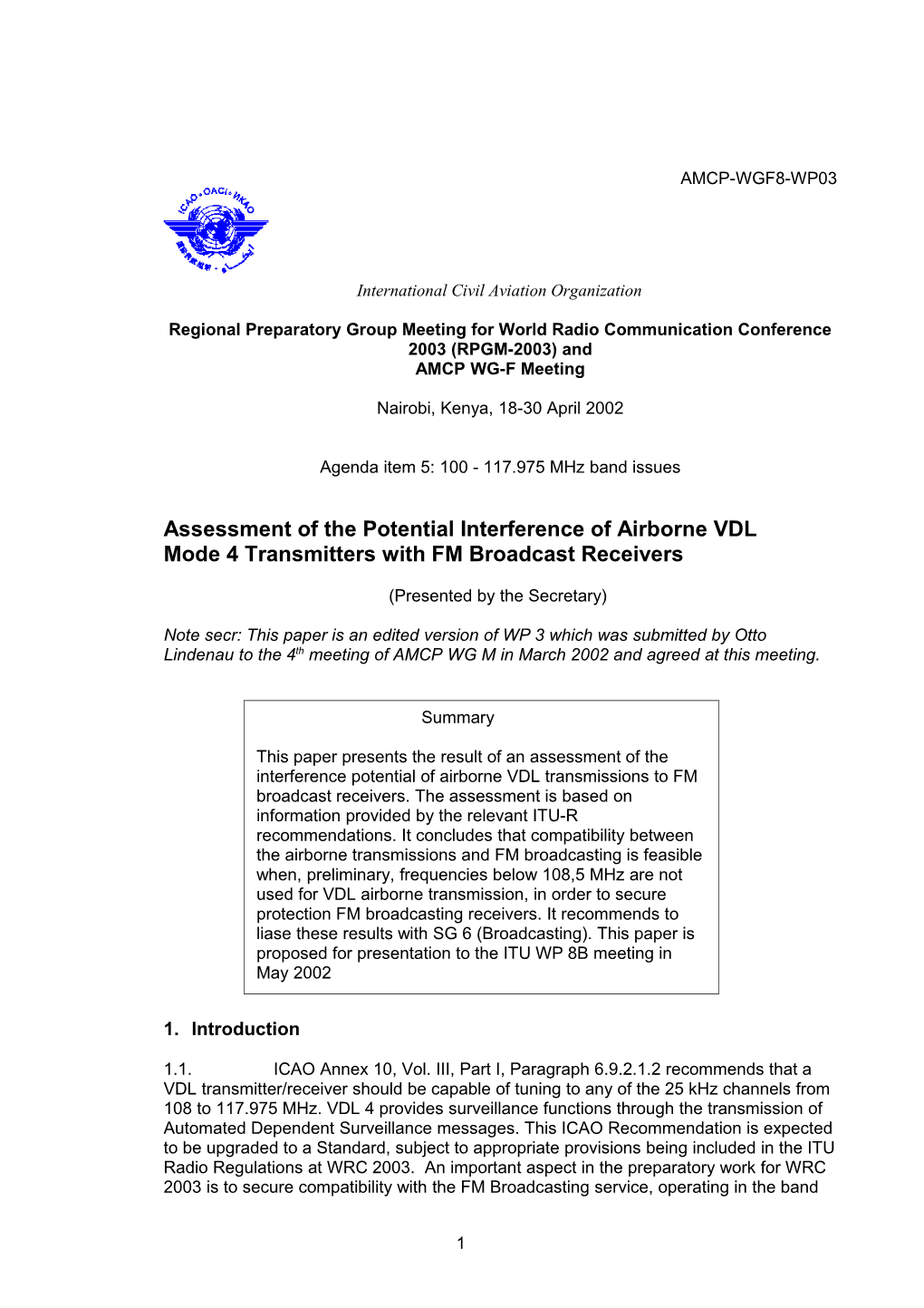 Assessment of the Potential Interference of Airborne VDL Mode 4 Transmitters with FM Broadcast