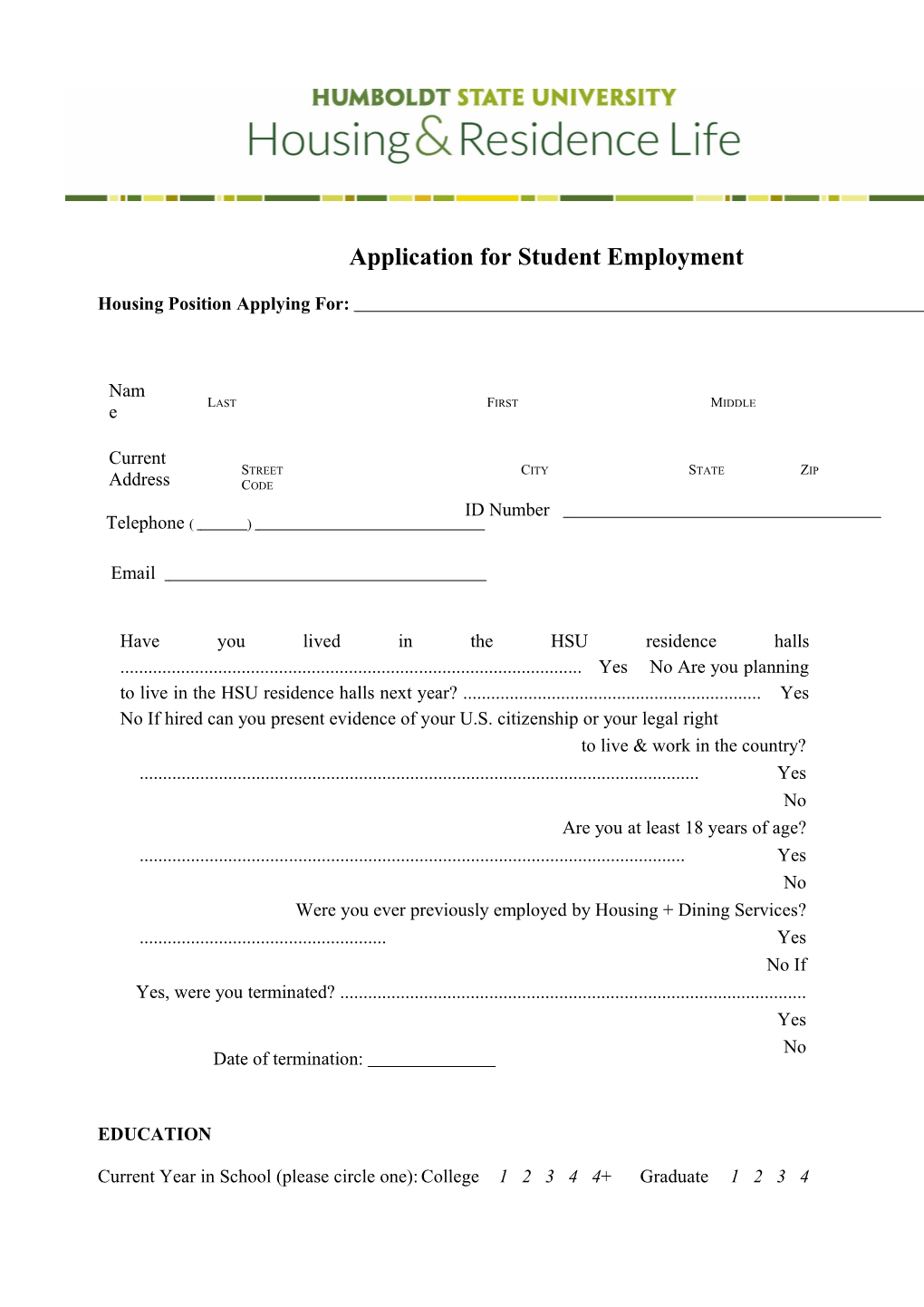 Application for Employment s85