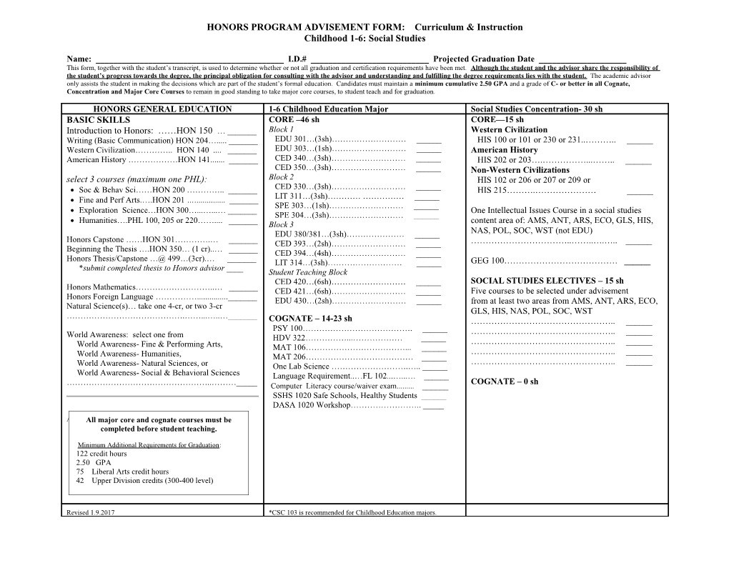 PROGRAM ADVISEMENT FORM: Curriculum & Instruction s2