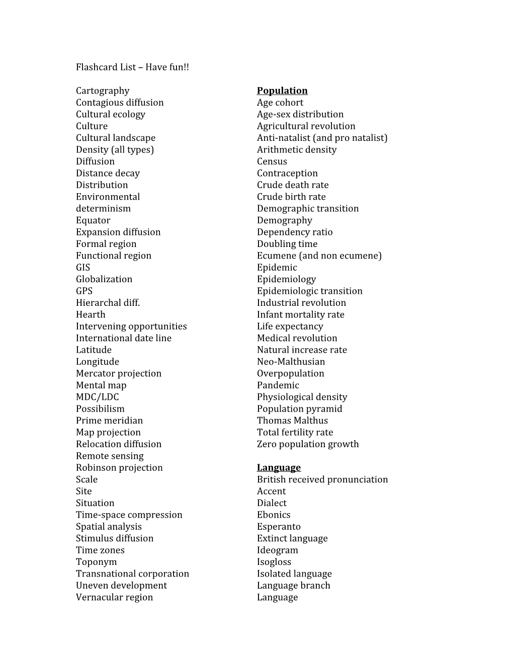 Flashcard List Have Fun