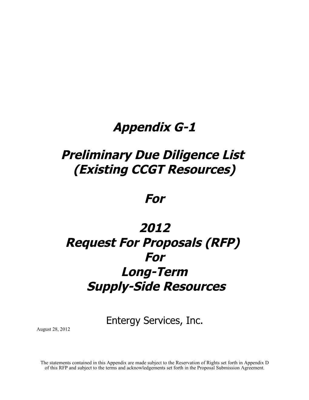 Preliminary Due Diligence List (Existing CCGT Resources)