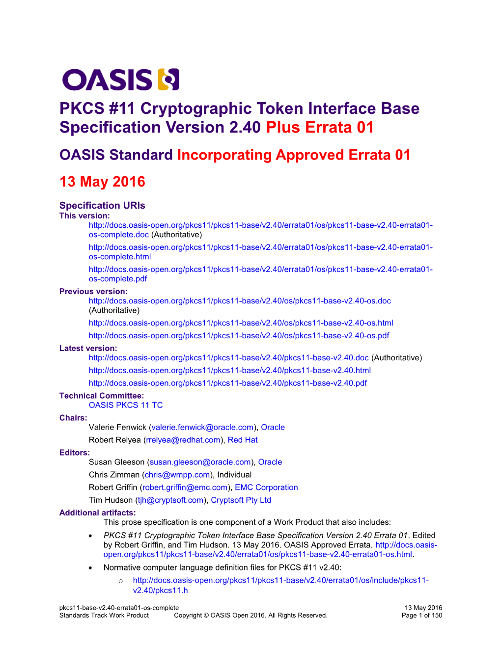 PKCS #11 Cryptographic Token Interface Base Specification Version 2.40