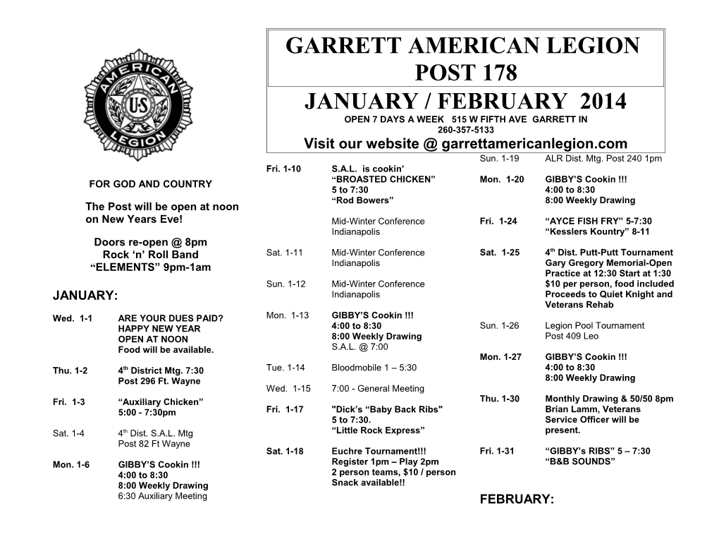 Garrett American Legion Bulletin
