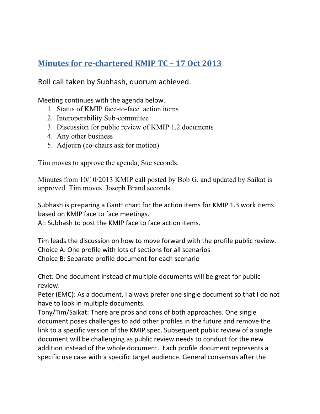 Minutes for Re-Chartered KMIP TC 17 Oct 2013
