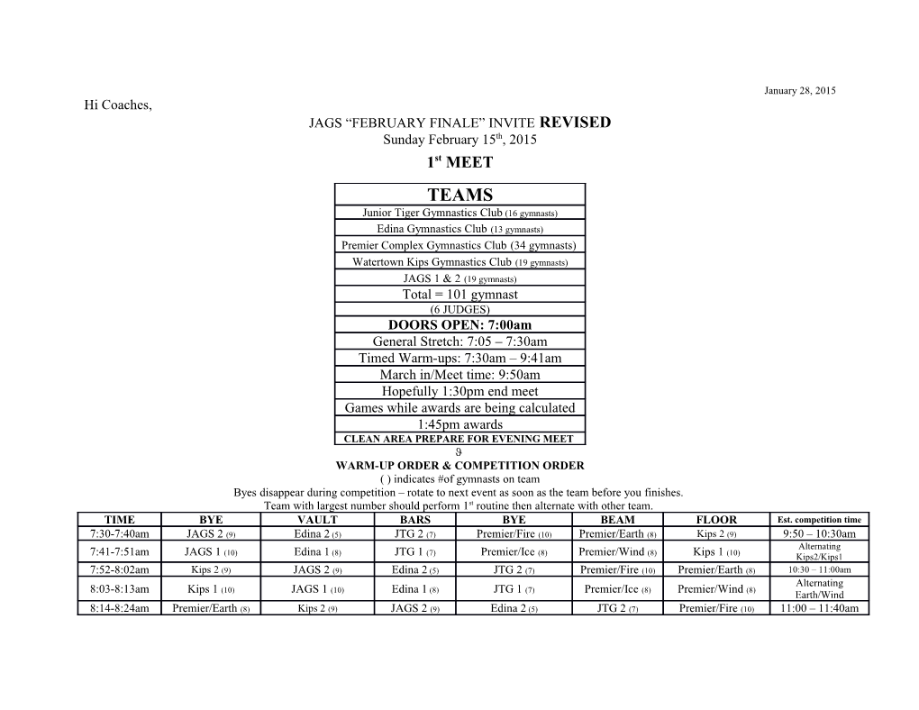 Warm-Up Order & Competition Order