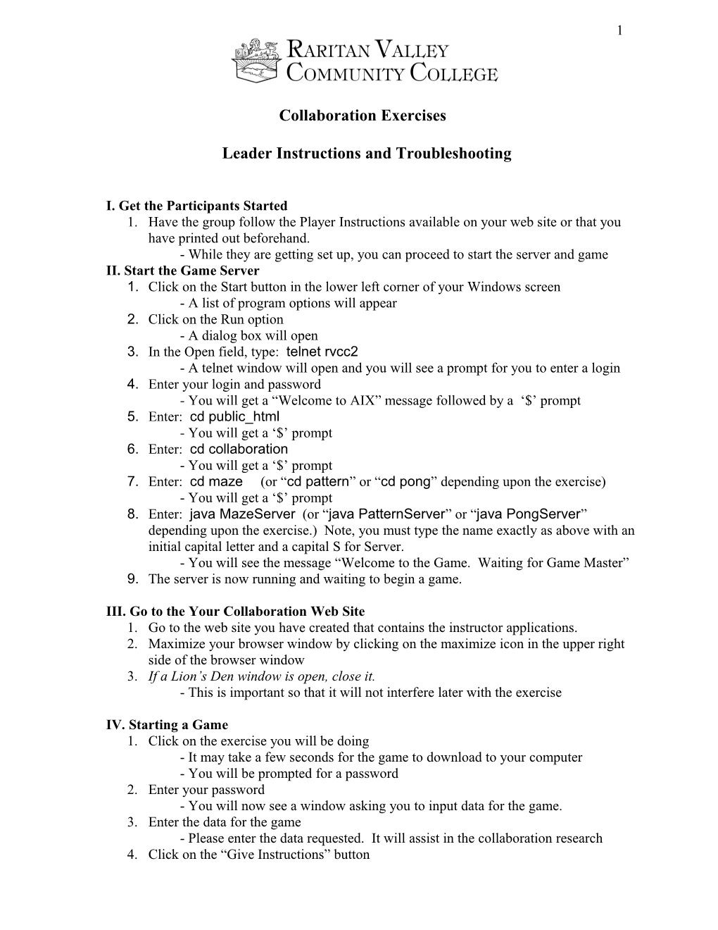 Leader Instructions and Troubleshooting