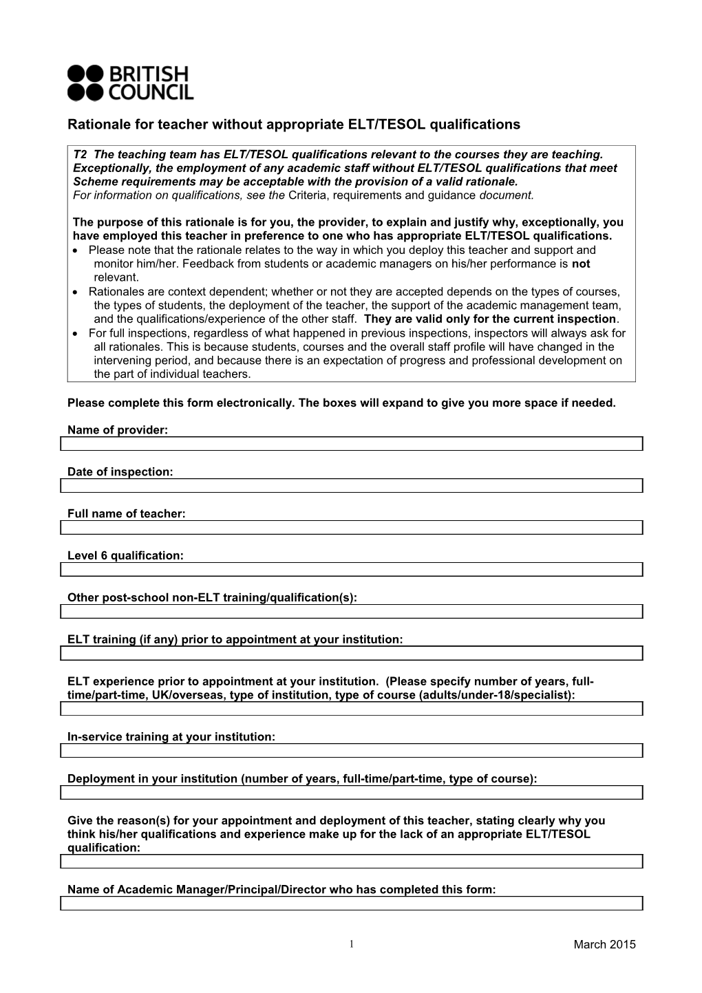 Rationale for Teacher Without Degree And/Or Appropriate Tefl Qualifications