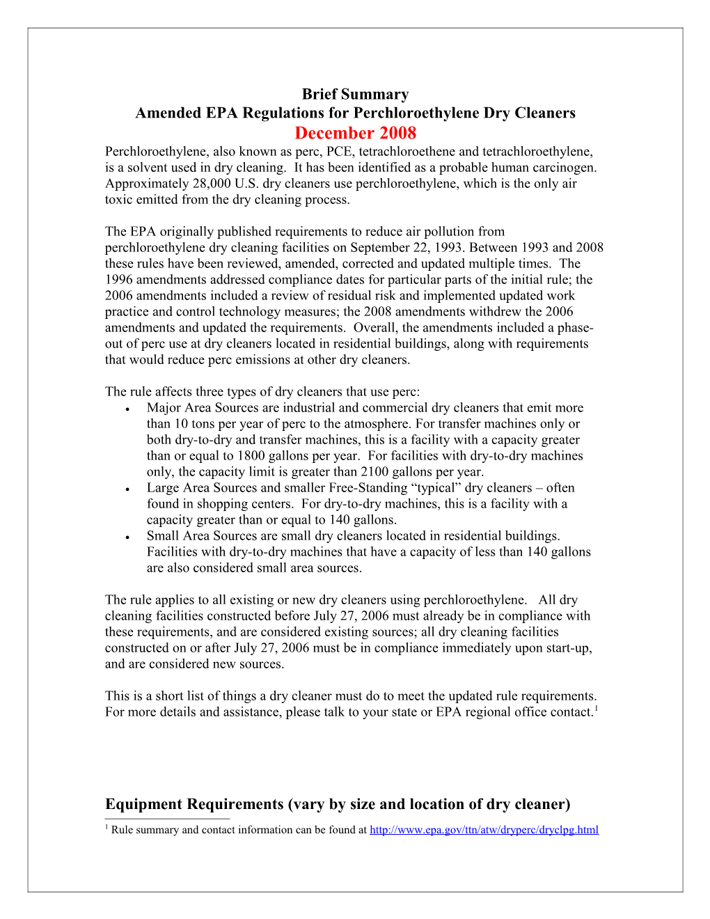 Amended EPA Regulations for Perchloroethylene Dry Cleaners