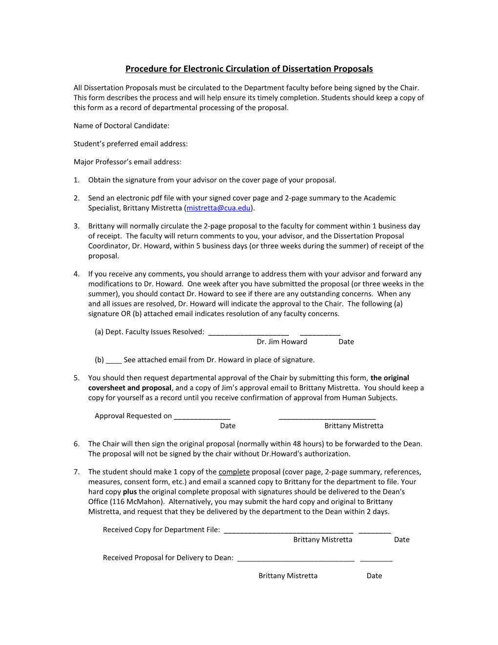 Procedure for Circulating Dissertation Proposals