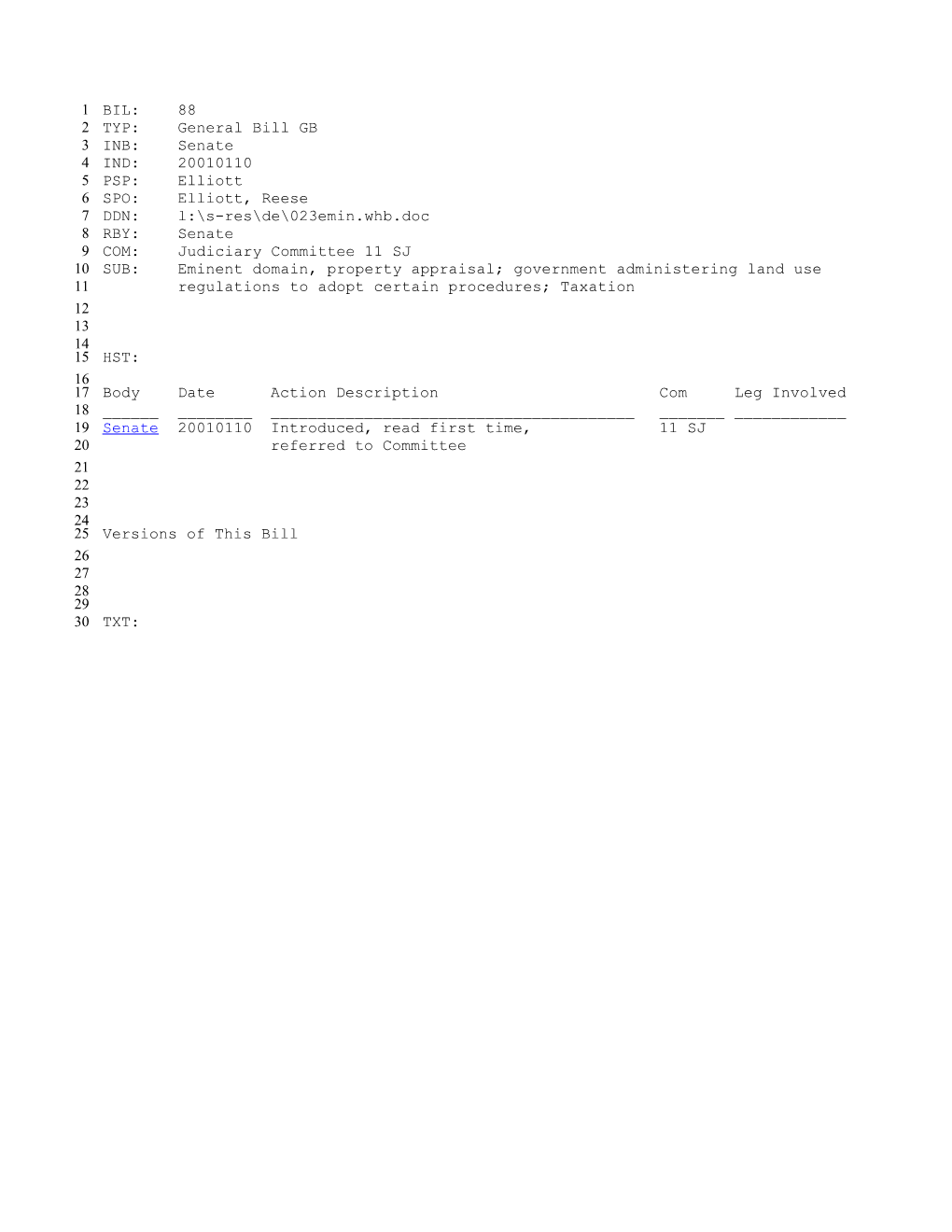 2001-2002 Bill 88: Eminent Domain, Property Appraisal; Government Administering Land Use