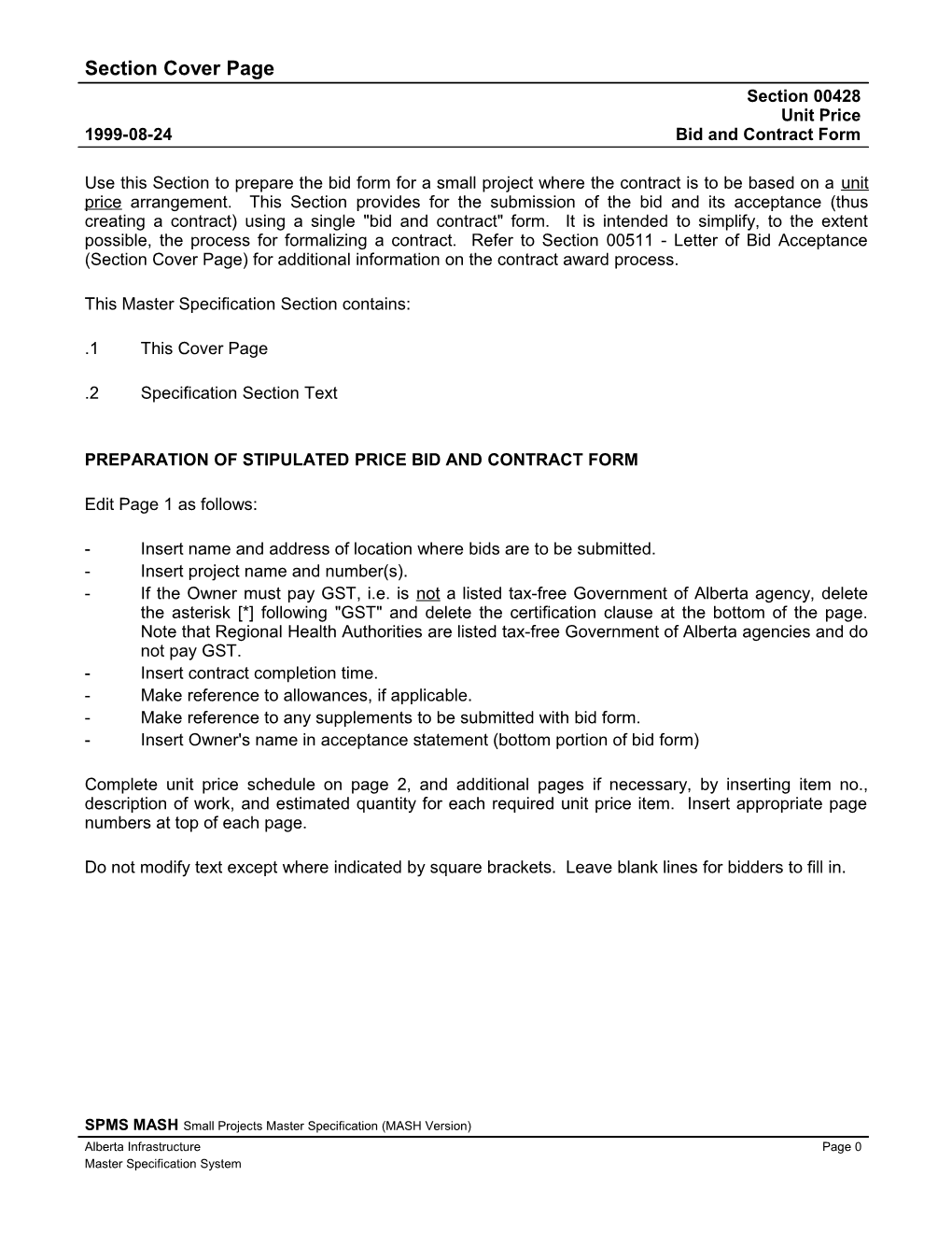 00428 - Unit Price Bid and Contract Form