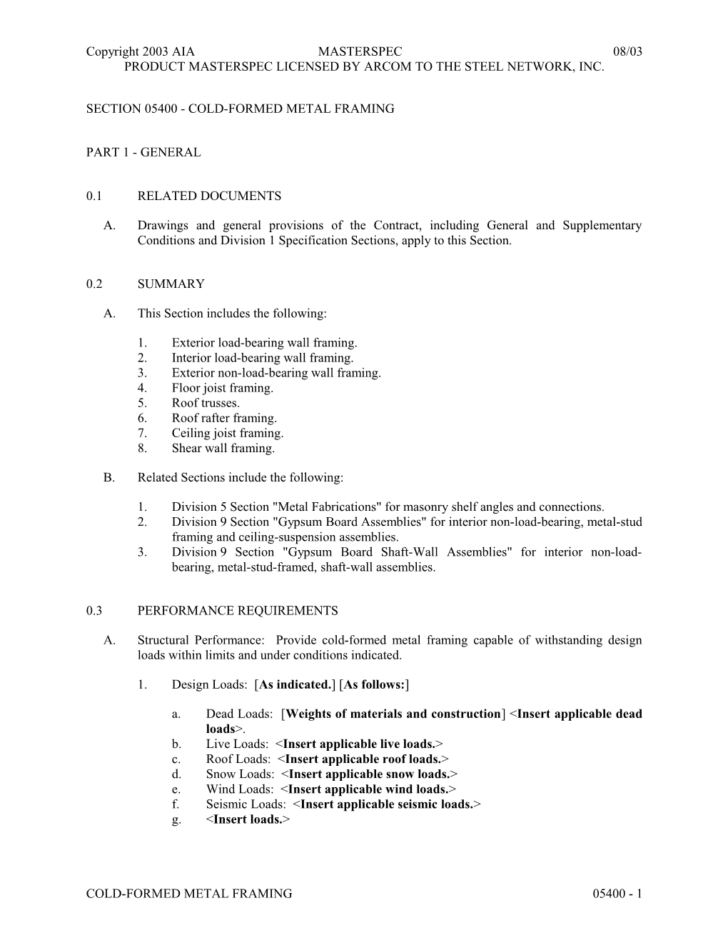 Section 05400 - Cold-Formed Metal Framing