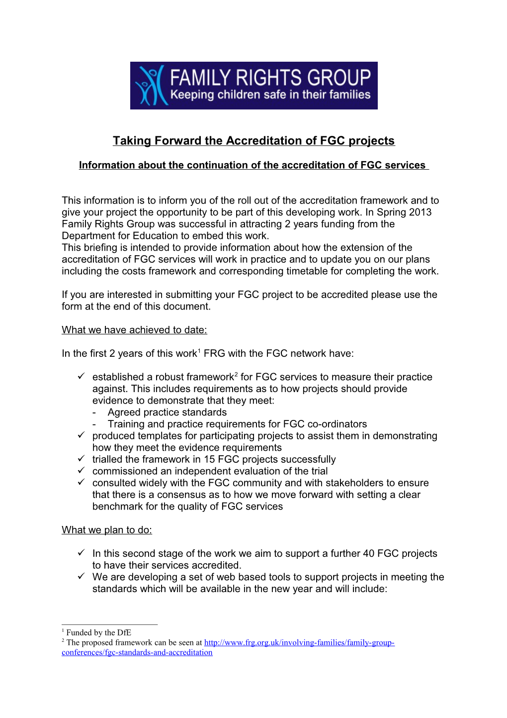 Taking Forward the Accreditation of FGC Projects