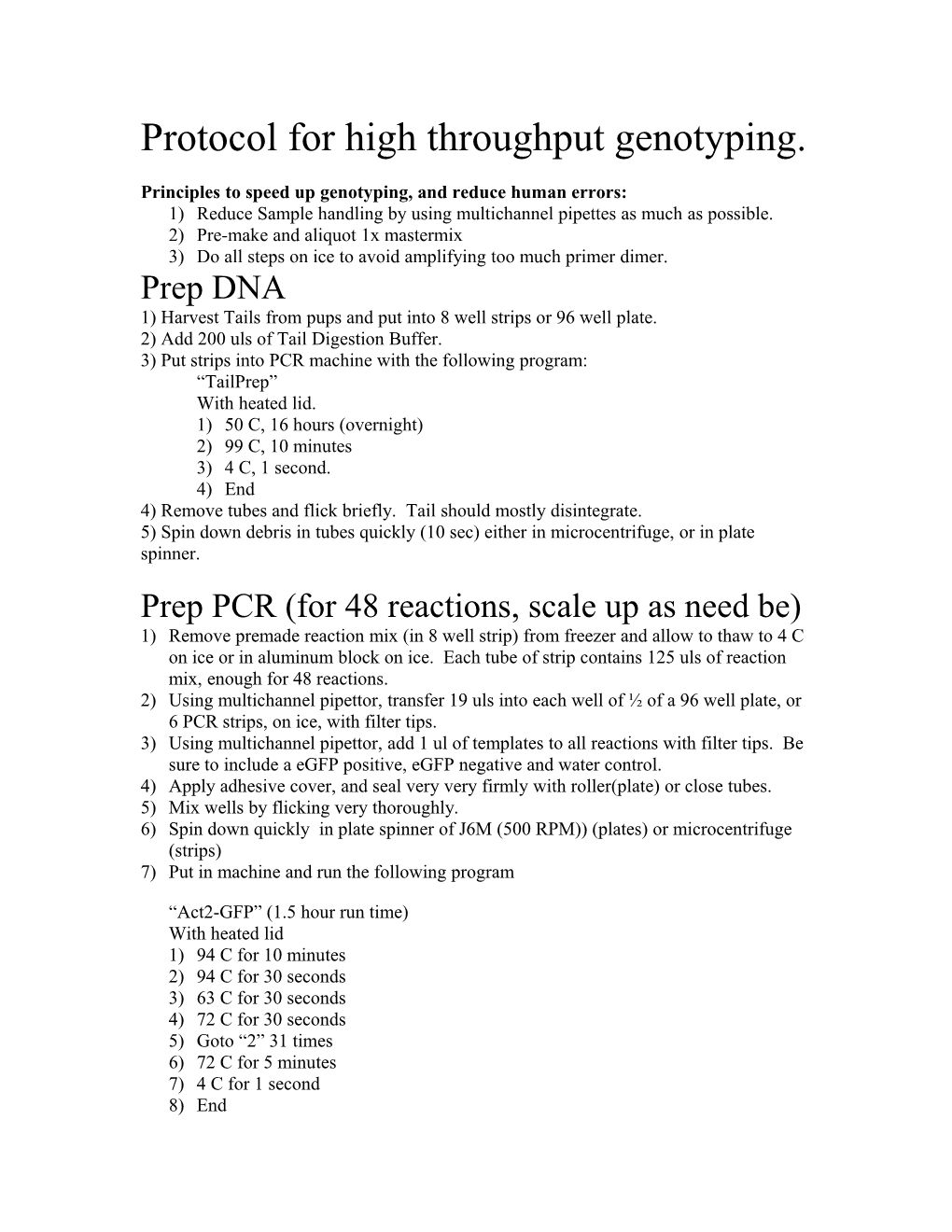 Protocol for High Throughput Genotyping