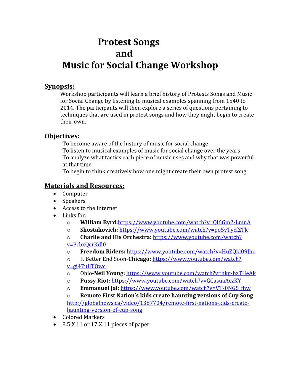 Music for Social Change Workshop