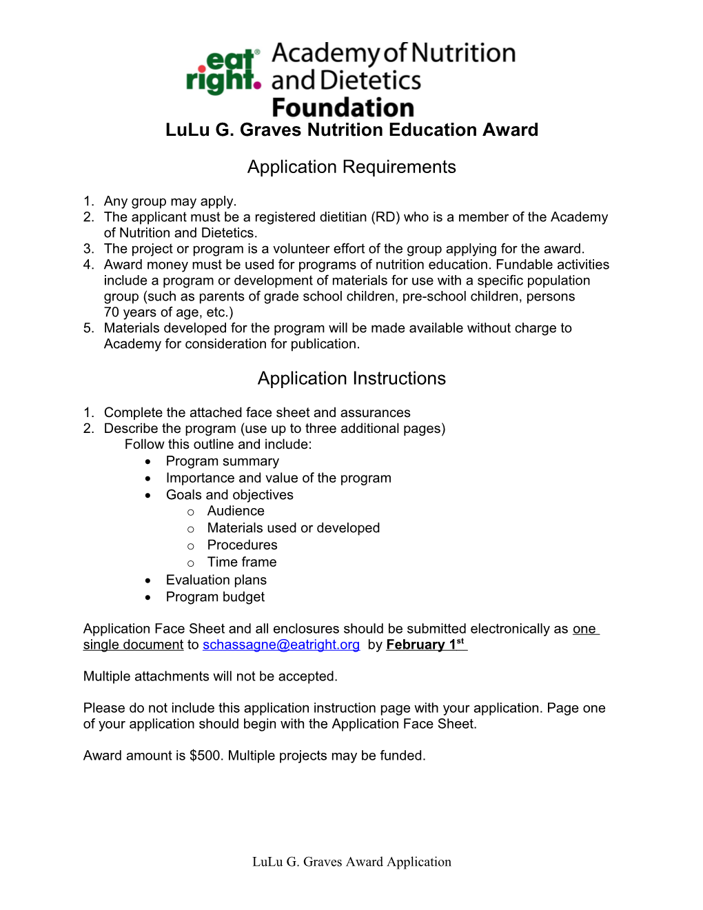 Lulu G. Graves Nutrition Education Award