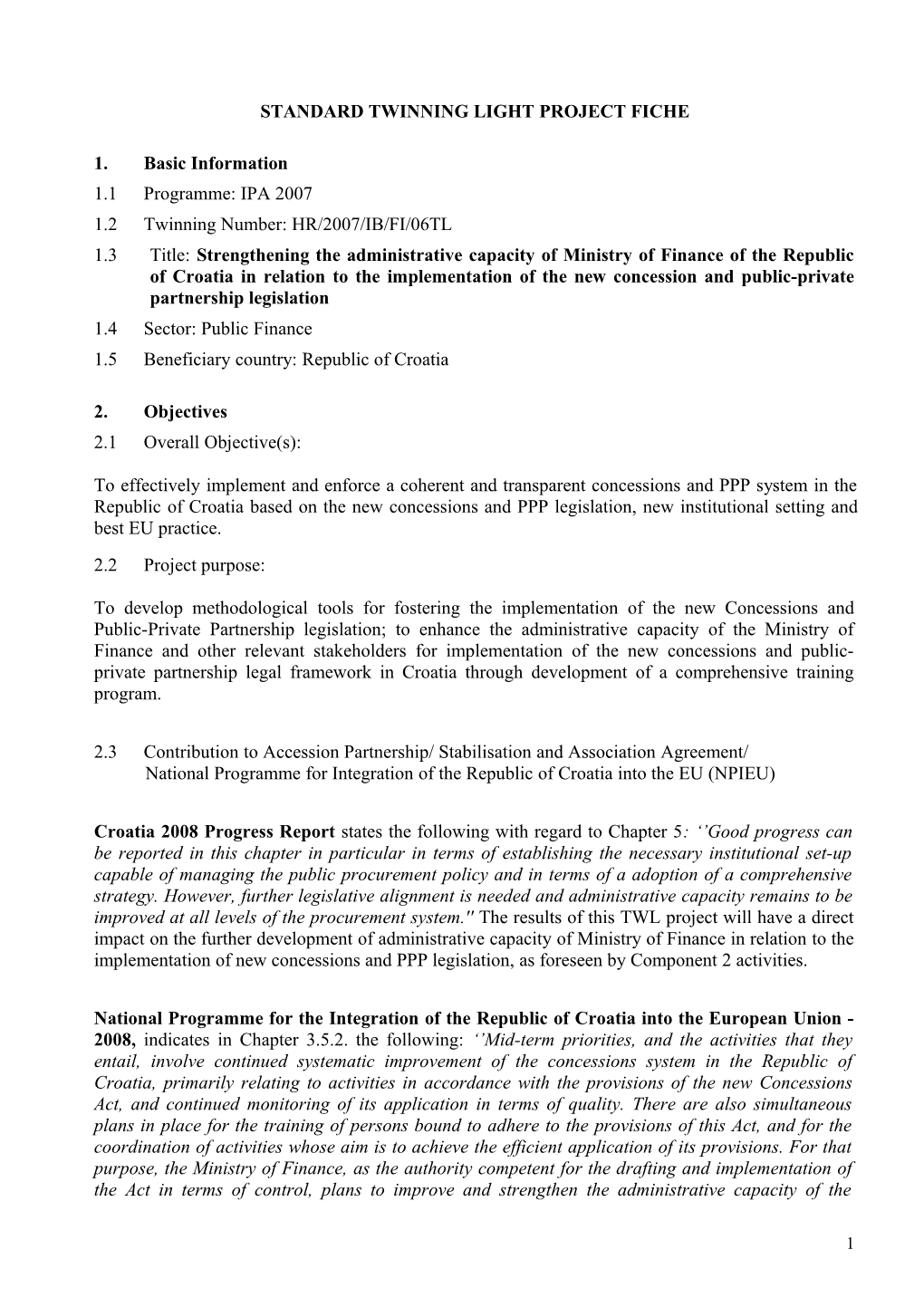 Standard Twinning Light Project Fiche