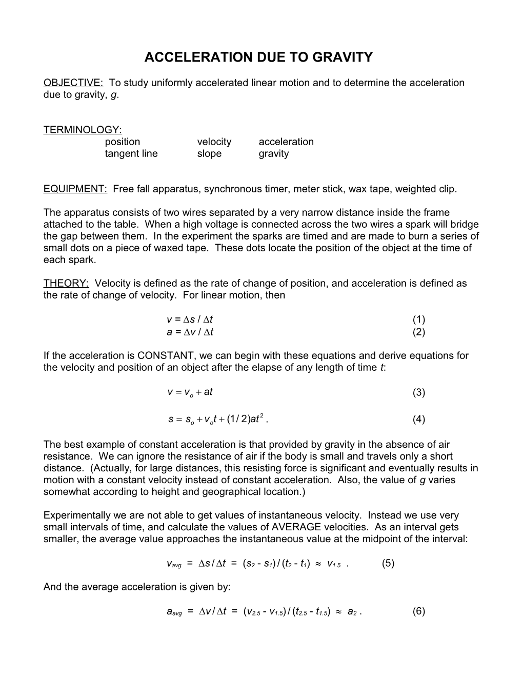 Acceleration Due to Gravity