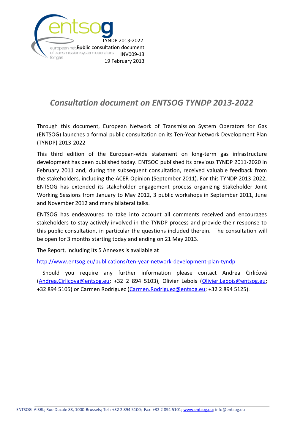 ENTSOG TYNDP 2013-2022 Consultation Document