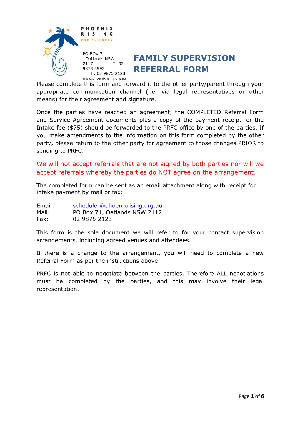 Family Supervision Referral Form