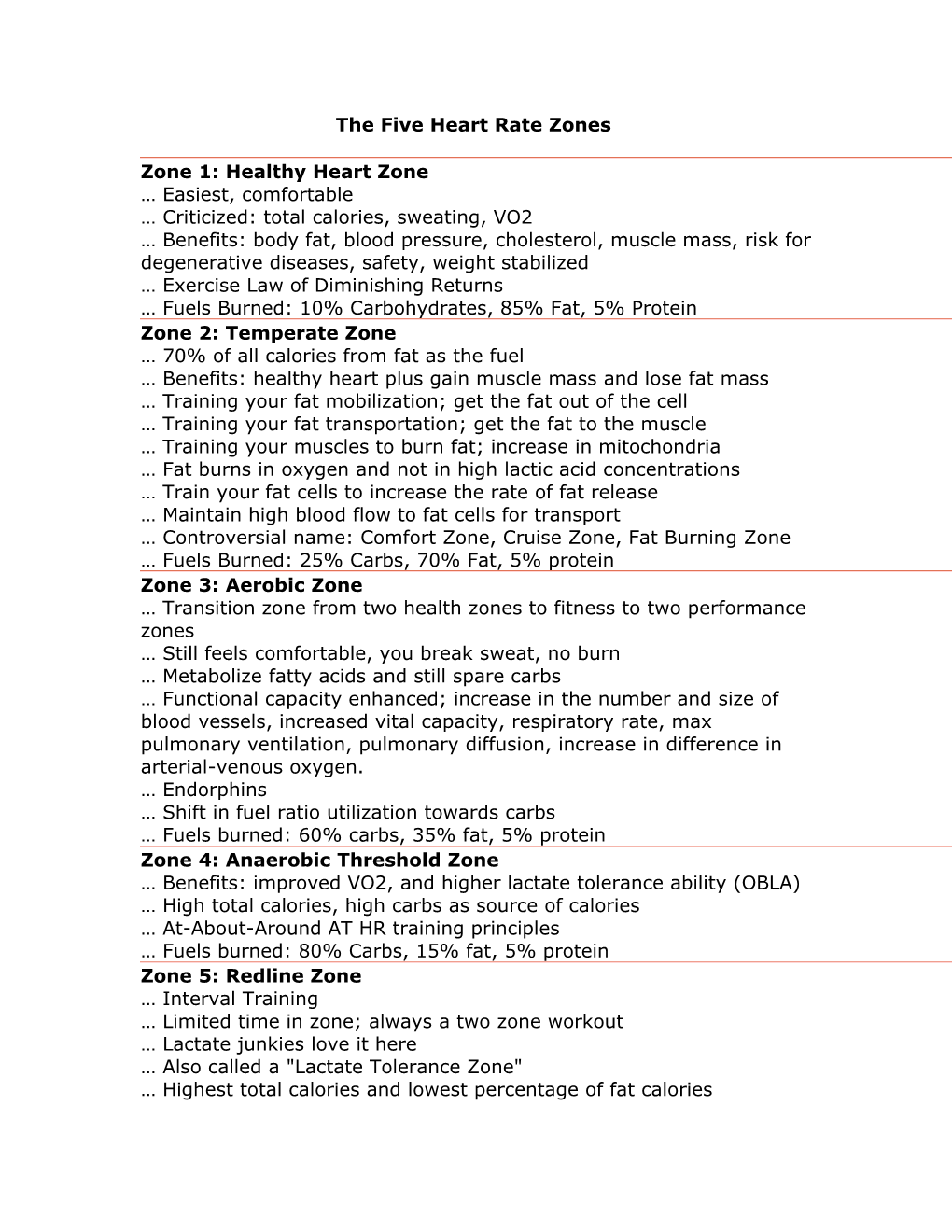 The Five Heart Rate Zones