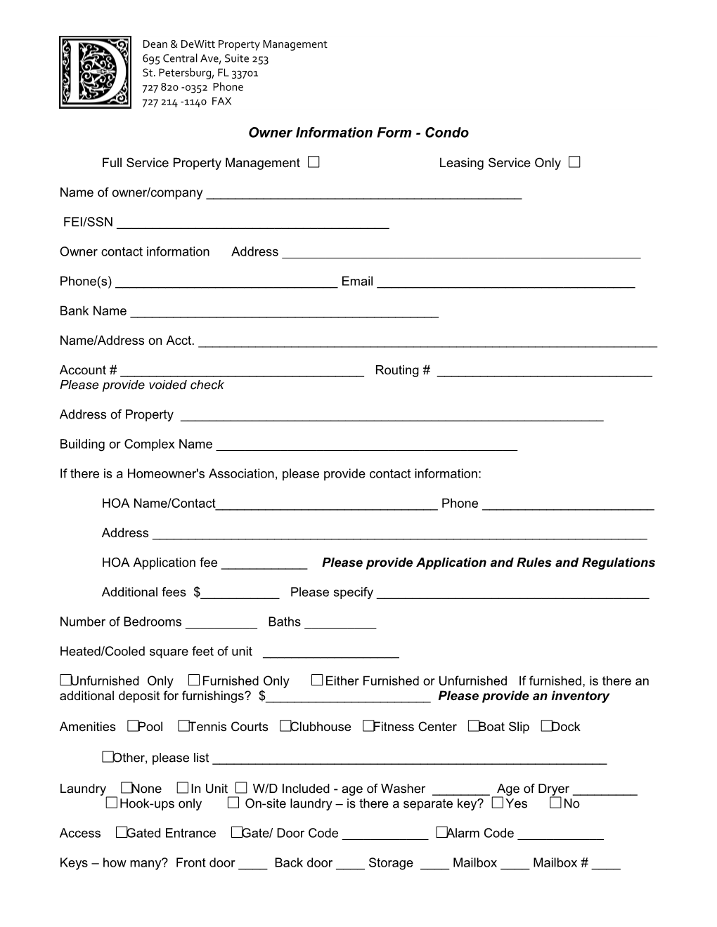 Owner Information Form