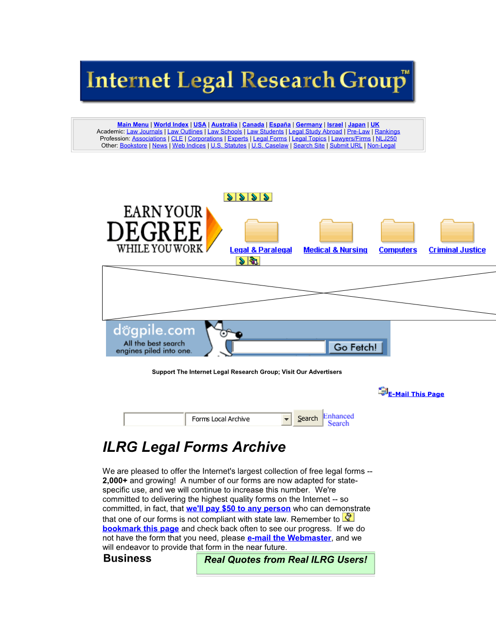 Support the Internet Legal Research Group; Visit Our Advertisers