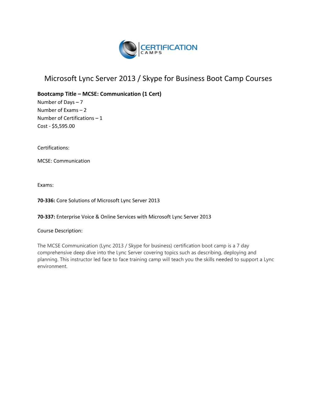 Microsoft Lync Server 2013 / Skype for Business Boot Camp Courses