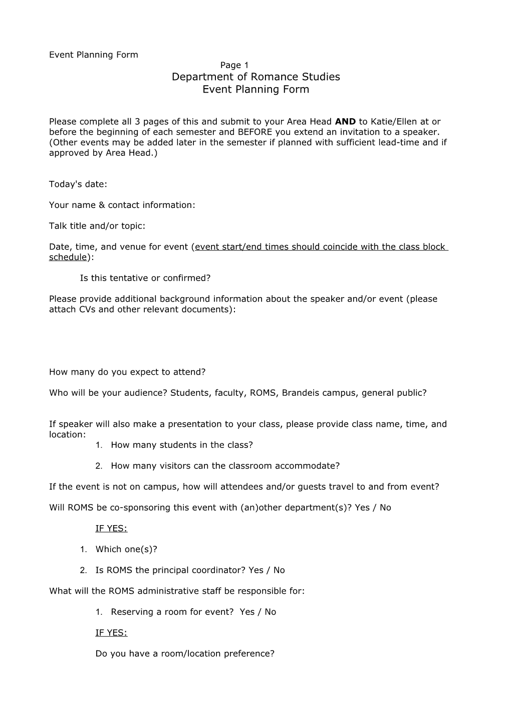 Event Planning Form Page 2