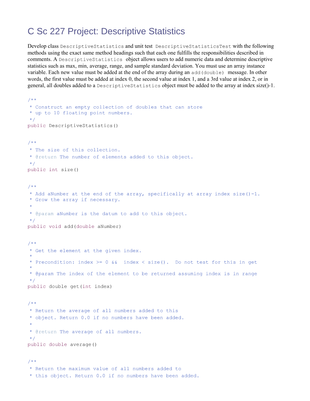 C Sc 227 Project 3, Summer 07: Arrays in Classes