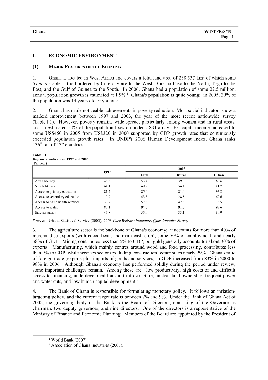 (1)Major Features of the Economy