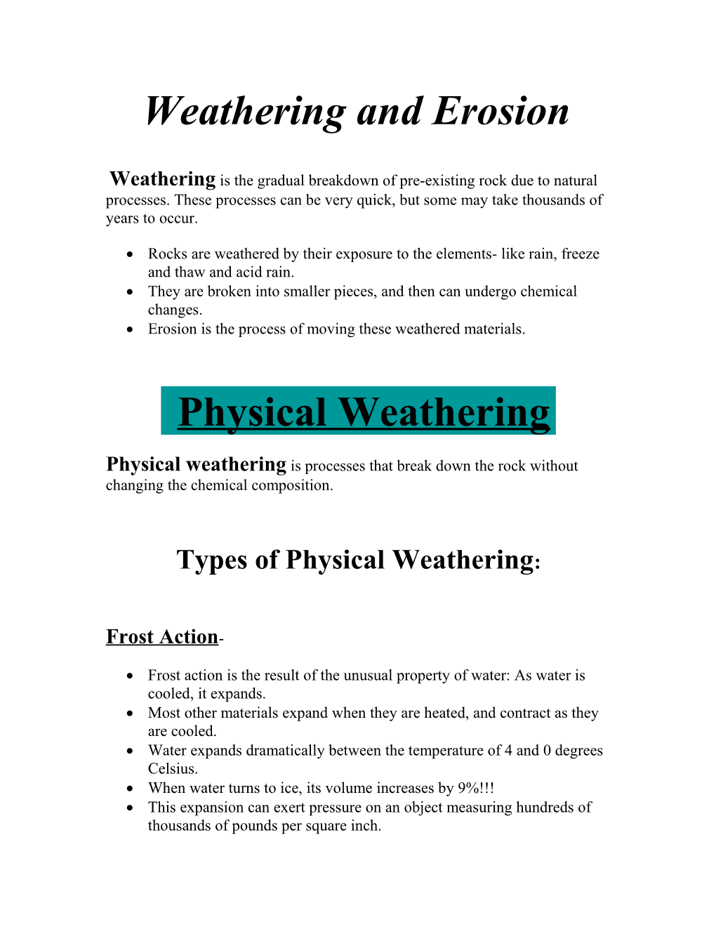 Weathering and Erosion