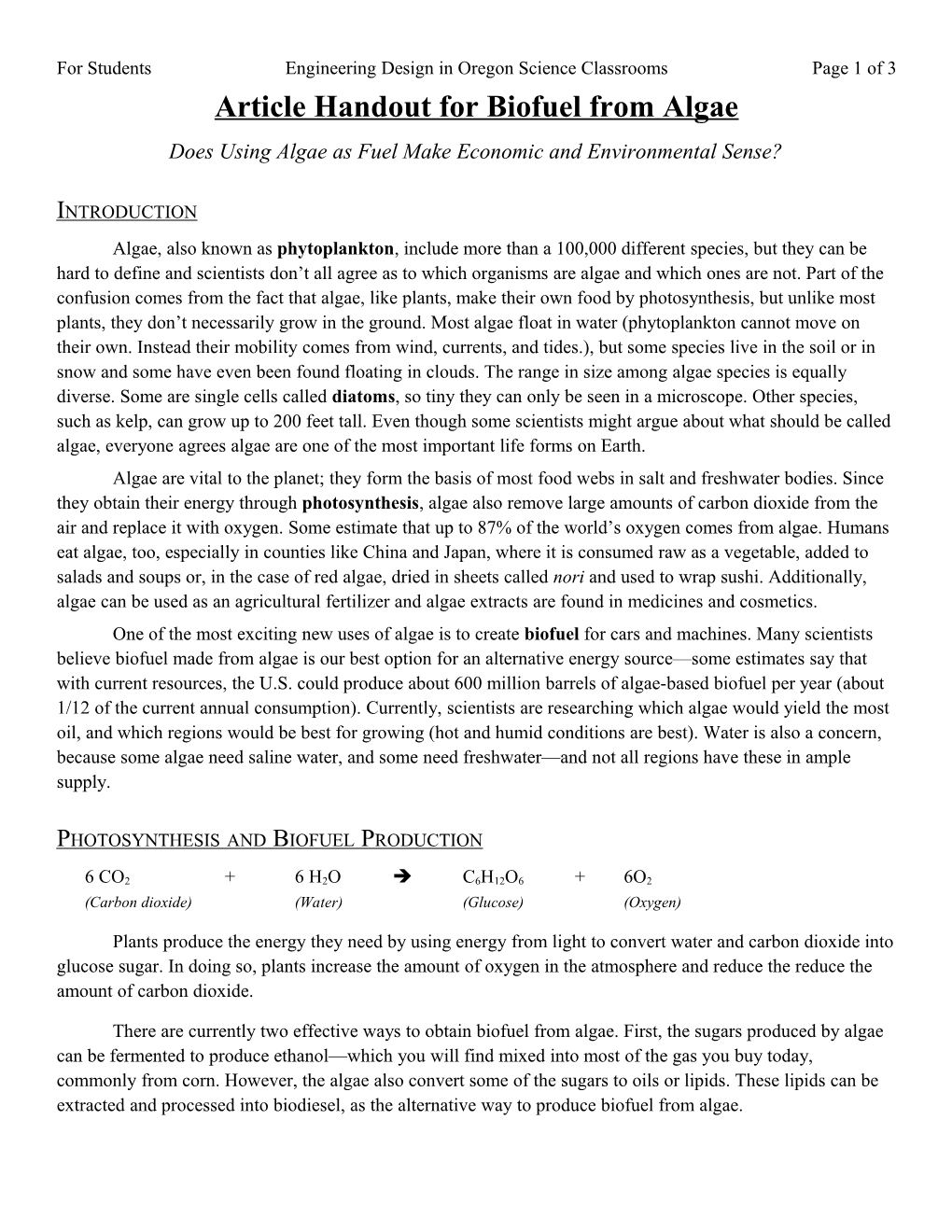 For Students Engineering Design in Oregon Science Classrooms Page 3 of 3