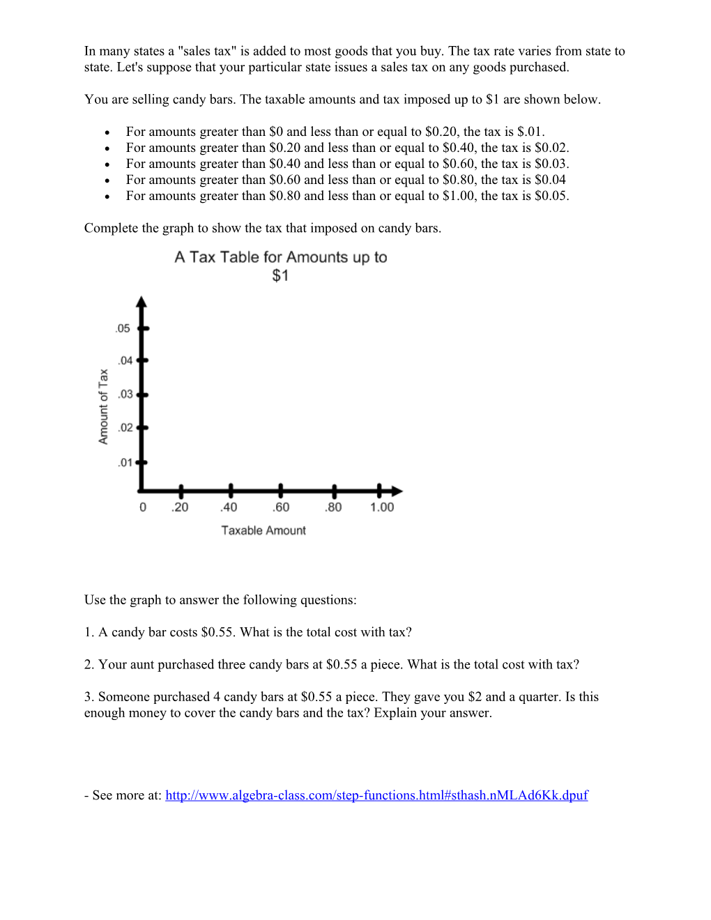 For Amounts Greater Than $0 and Less Than Or Equal to $0.20, the Tax Is $.01